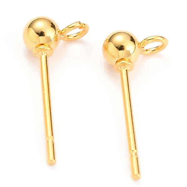 

PandaHall 304 Stainless Steel Ball Post Stud Earring Findings, with Loop and 316 Surgical Stainless Steel Pin, Real 18k Gold Plated...