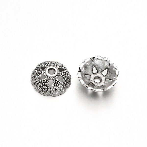 

PandaHall 6-Petal Flower Tibetan Style Alloy Bead Caps, Antique Silver, 8x3mm, Hole: 1mm Alloy