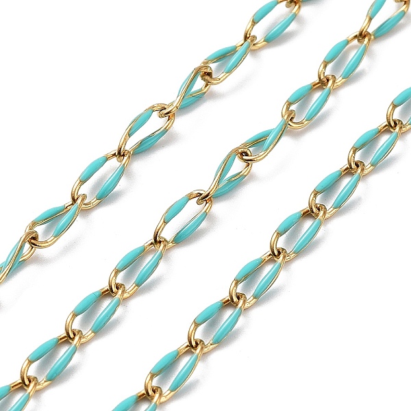 

PandaHall 304 Stainless Steel Handmade Beaded Chain, with Enamel, with Spool, Soldered, Real 18K Gold Plated, Oval, Turquoise, 9x4x1mm..., Green