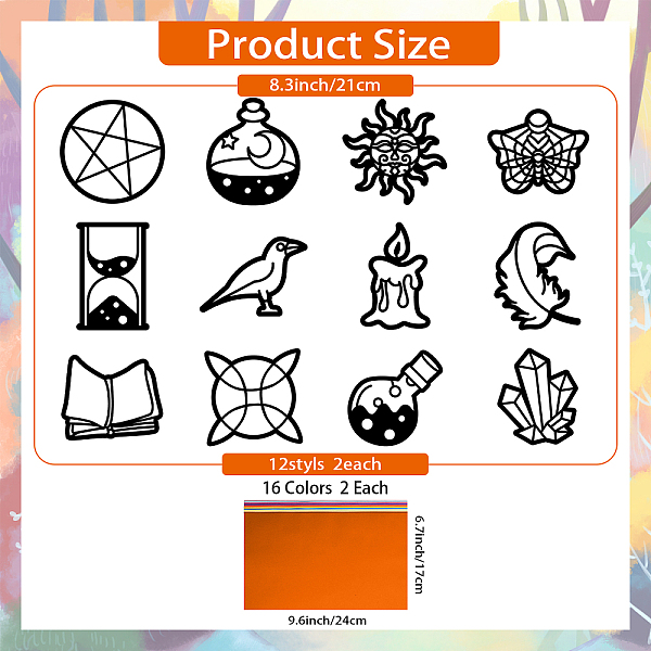 

PandaHall Suncatcher Craft Set, for Kids Window Paint Art Painting, Mixed Patterns, 19.9~21x7.6~21cm, about 12pcs/set Paper Black