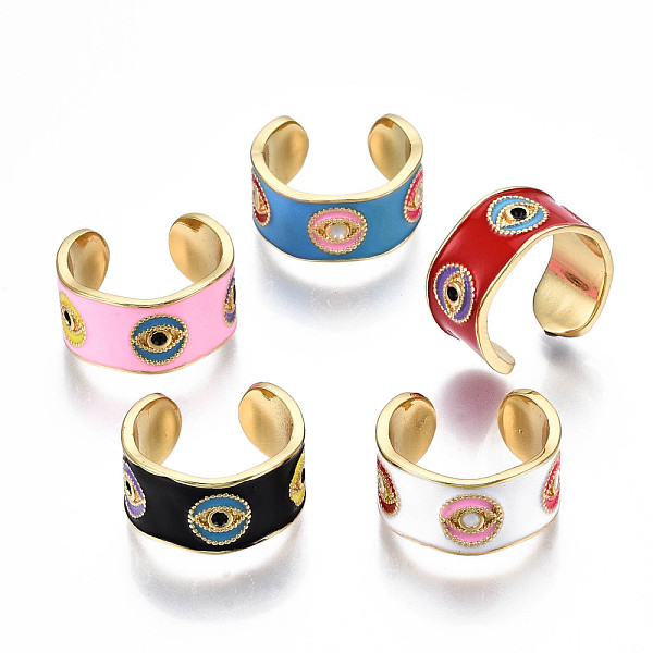 

PandaHall Brass Enamel Cuff Rings, Open Rings, Nickel Free, Evil Eye, Golden, Mixed Color, US Size 7 1/4(17.5mm) Brass Evil Eye Multicolor