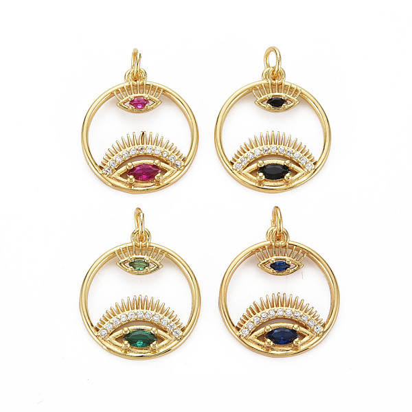 

PandaHall Brass Micro Pave Cubic Zirconia Pendants, Nickel Free, Real 18K Gold Plated, Ring with Eye, Mixed Color, 20.5x18x3mm, Hole: 3mm..., Multicolor