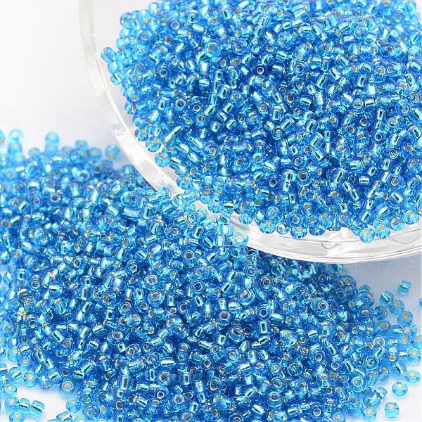 

PandaHall 6/0 Transparent Glass Round Seed Beads, Grade A, Silver Lined, Dodger Blue, 3.6~4.0mm, Hole: 1.2mm, about 5000pcs/pound Glass Blue
