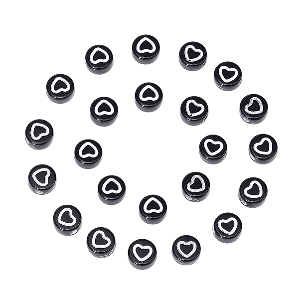 

PandaHall Craft Style Acrylic Beads, Flat Round with Heart, Black, 7x3.5mm, Hole: 1.5mm, about 4000~4400pcs/500g Acrylic Flat Round Black