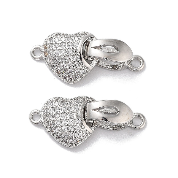 

PandaHall Brass Micro Pave Cubic Zirconia Fold Over Clasps, Heart, Real Platinum Plated, 9x20x5mm, Hole: 1.5mm Brass+Cubic Zirconia