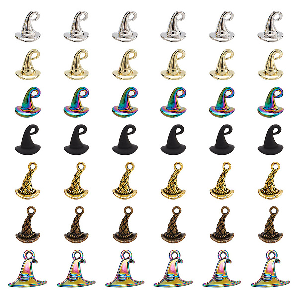 

PandaHall 42Pcs 7 Styles Zinc Alloy Charms, Hat Shapes, Mixed Color, 11~15.5x10~14.5x10.5~11mm, Hole: 1.5~3mm, 6pcs/style Alloy Hat