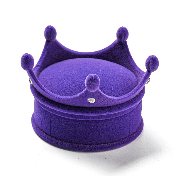 PandaHall Flocking Plastic Crown Finger Ring Boxes, for Valentine's Day Gift Wrapping, with Sponge Inside, Purple, 6.7x6.5x4.5cm, Inner...