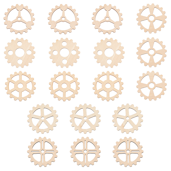 PandaHall Olycraft 18Pcs 6 Style Unfinished Wooden Pieces, Wood Gears, for Crafts DIY Painting Supplies, BurlyWood, 98.5~100x98~100x2~2.5mm...