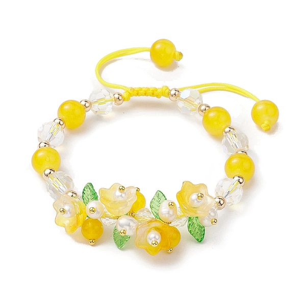 

PandaHall Flower Glass & Acrylic Braided Bead Adjustable Bracelets for Women, Gold, Inner Diameter: 2~3 inch(5~7.5cm) Glass Flower Gold