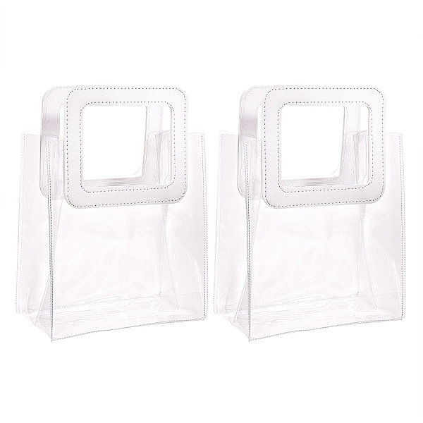 PandaHall PVC Laser Transparent Bag, Tote Bag, with PU Leather Handles, for Gift or Present Packaging, Rectangle, White, 10x7-1/8 inch...