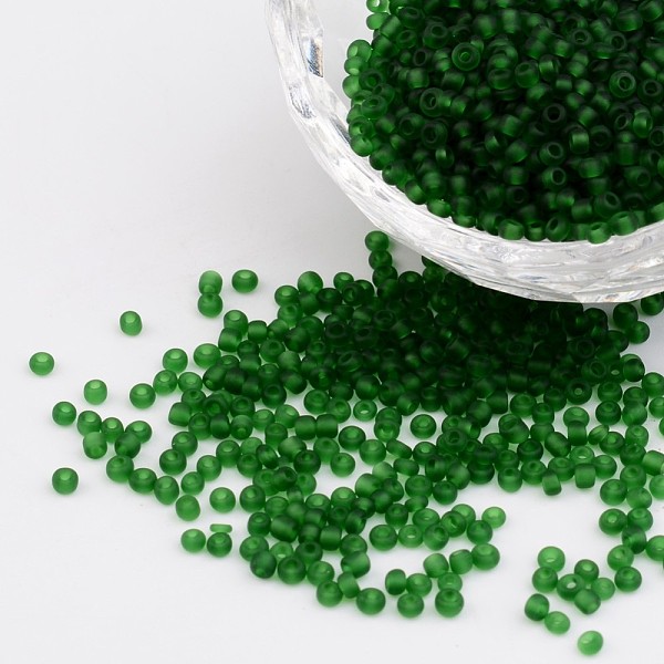

PandaHall 12/0 Frosted Round Glass Seed Beads, Green, Size: about 2mm in diameter, hole:1mm, about 3304pcs/50g Glass Green