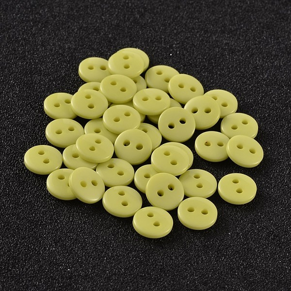 

PandaHall 2-Hole Flat Round Resin Sewing Buttons for Costume Design, Green Yellow, 23x2mm, Hole: 1mm Resin Flat Round