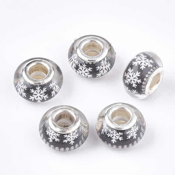 

PandaHall Resin European Beads, Large Hole Beads, with Brass Cores, Christmas Style, Rondelle, Silver Color Plated, Black, 13.5~14x9~9.5mm...