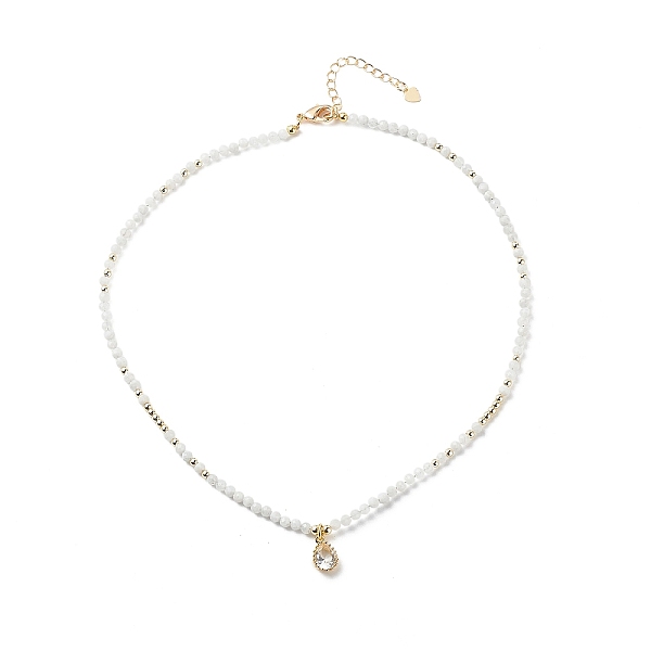 

PandaHall Cubic Zirconia Teardrop Pendant Necklace with Natural Moonstone Beaded Chains, Gemstone Jewelry for Women, White, 16.06 inch...