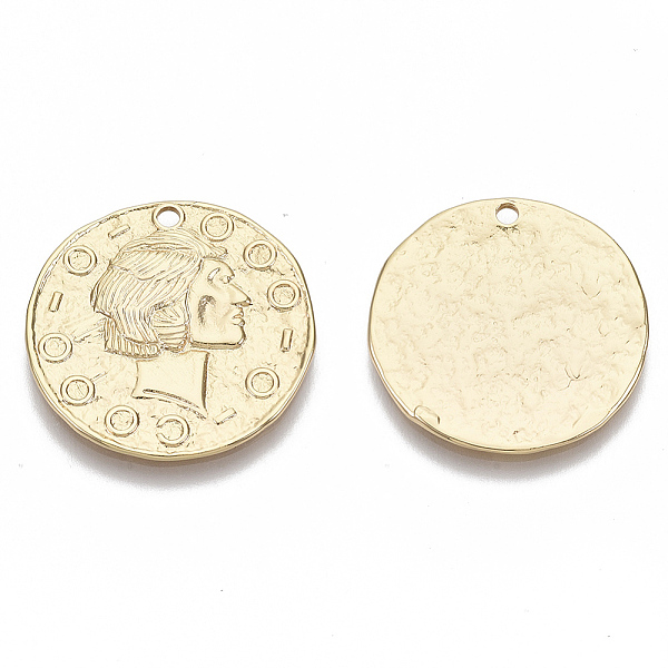 

PandaHall Brass Pendants, Nickel Free, Flat Round with Human Head, Real 18K Gold Plated, 23.5x1mm, Hole: 1.6mm Brass Flat Round