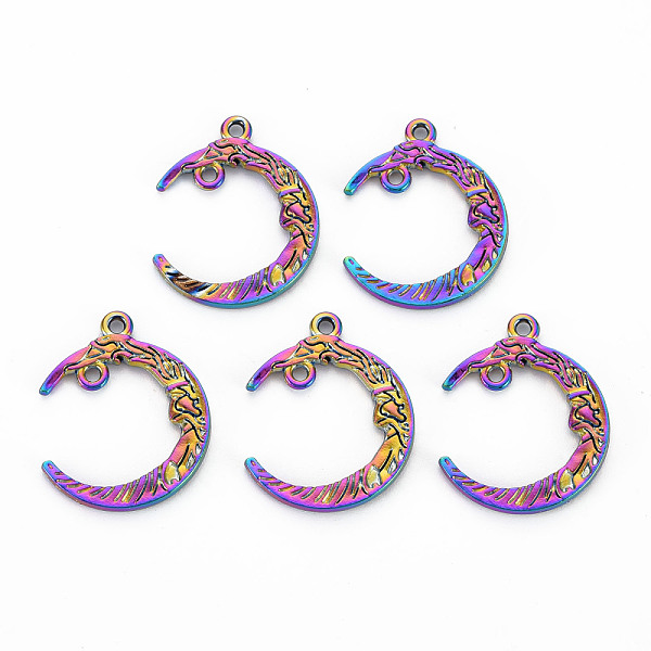 

PandaHall Alloy Pendants, Cadmium Free & Nickel Free & Lead Free, Moon, Rainbow Color, 26x21x3mm, Hole: 1.6mm Alloy Moon