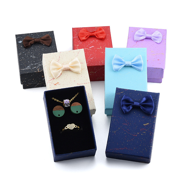 

PandaHall Cardboard Jewelry Set Boxes, for Necklaces, Ring, Earring, with Bowknot Ribbon Outside and Black Sponge Inside, Rectangle, Mixed..., Multicolor