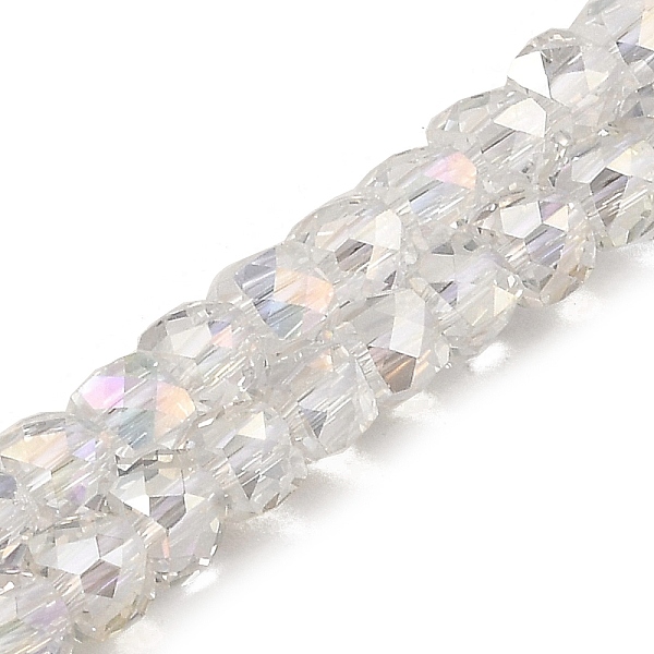 

PandaHall Electroplate Transparent Glass Beads Strands, Faceted, Cube, Clear AB, 5x5x5mm, Hole: 1mm, about 83~84pcs/strand, 15.43~15.63 inch..., White