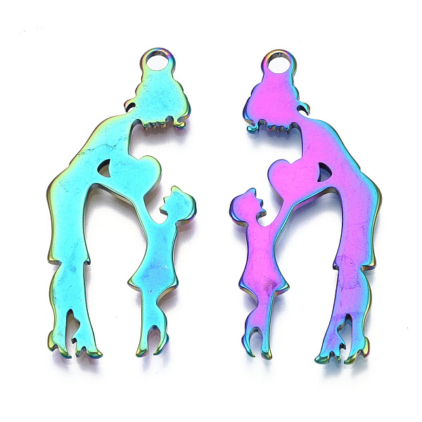 

PandaHall Ion Plating(IP) 201 Stainless Steel Pendants, Family, Rainbow Color, 40x17.5x1mm, Hole: 2mm 201 Stainless Steel Human