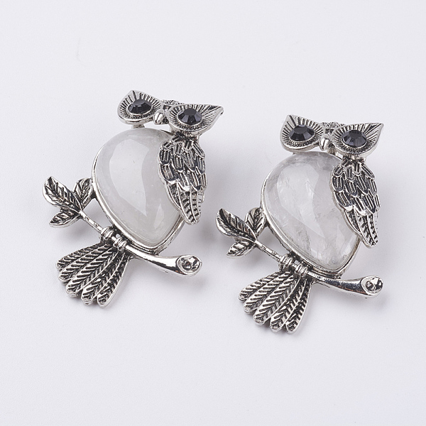 

PandaHall Natural Quartz Crystal Pendants, with Alloy Finding, Owl, Antique Silver, 46.5x35.5x11.5mm, Hole: 6x8.5mm Quartz Crystal Owl