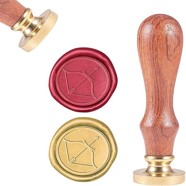 

PandaHall DIY Scrapbook, Brass Wax Seal Stamp and Wood Handle Sets, Bow and Arrow, Golden, 8.9x2.5cm, Stamps: 25x14.5mm Brass
