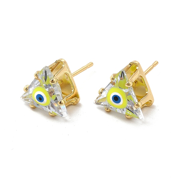 

PandaHall Glass Triangle with Enamel Evil Eye Stud Earrings, Real 18K Gold Plated Brass Jewelry for Women, Yellow Green, 10.5x11mm, Pin...