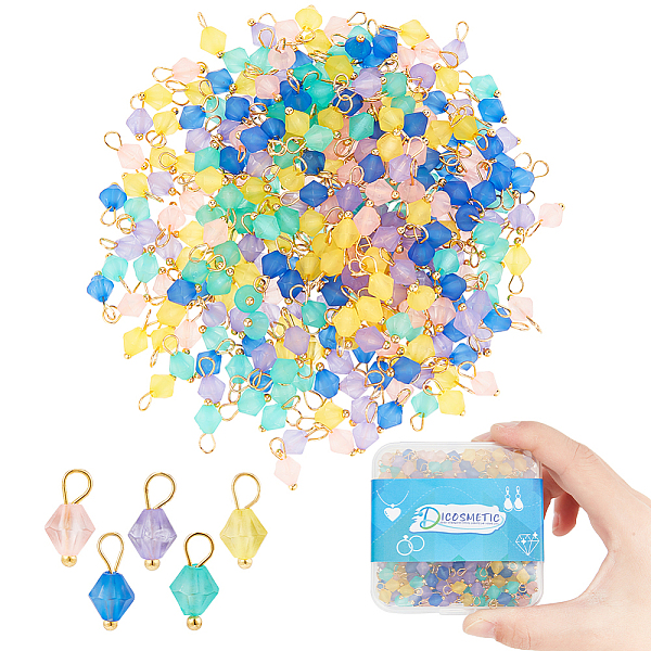 

PandaHall DICOSMETIC 400Pcs Acrylic Dangle Charms Frosted Crystal Charms Facted Drop Beads Charms with Brass Findings Small Multi-Colored..., Multicolor