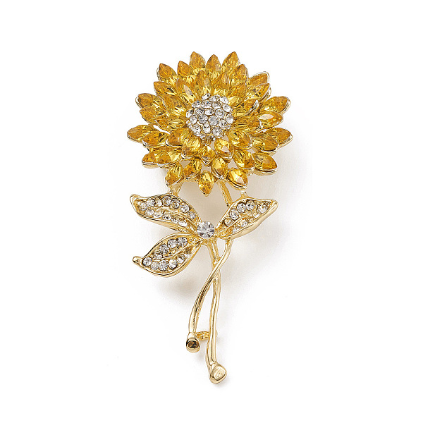 

PandaHall Rhinestone Brooch Pin, Light Gold Alloy Lapel Pin for Backpack Clothes, Flower, 34.5x30x8mm Alloy+Rhinestone Flower