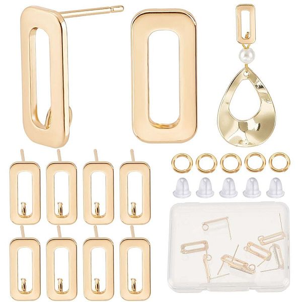 

PandaHall CREATCABIN 14Pcs Brass Stud Earring Findings, with Vertical Loops, Nickel Free, Rectangle, with 14Pcs Jump Rings & 50Pcs Plastic...
