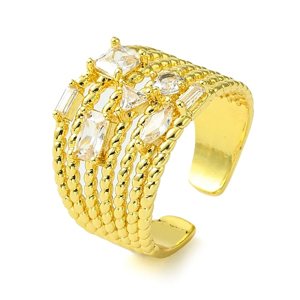 

PandaHall Brass Micro Pave Cubic Zirconia Open Cuff Rings, Multi Lines, Real 16K Gold Plated, US Size 8(18.1mm) Brass+Cubic Zirconia Clear
