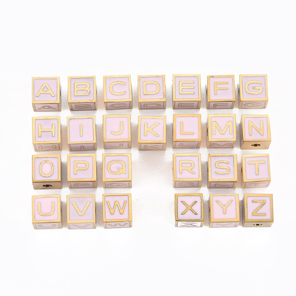 

PandaHall 304 Stainless Steel Beads, with Enamel, Pink, Cube with Letter, Golden, Letter A~Z, 7x7x7mm, Hole: 2mm 304 Stainless Steel Letter...