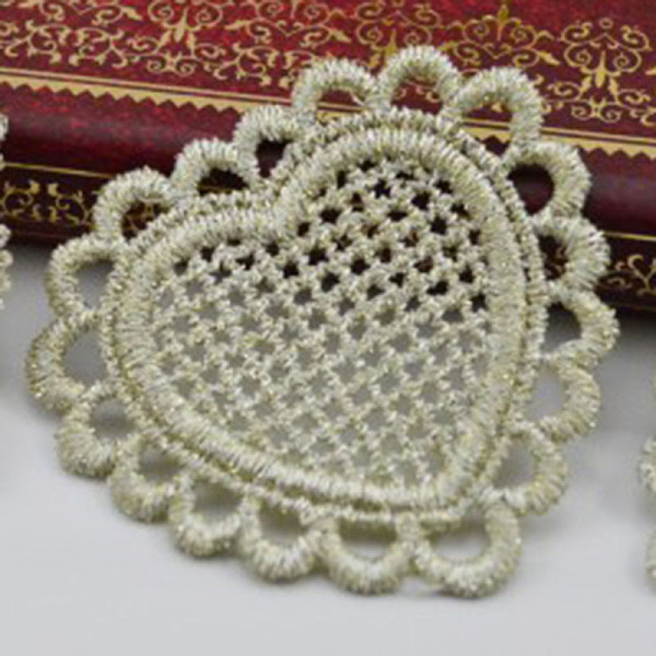 

PandaHall Lace Embroidery Sewing Fiber, DIY Garment Accessories, Heart, Dark Khaki, 5x5cm Polyester Heart Yellow