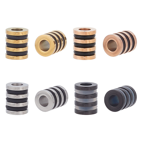 

PandaHall ARRICRAFT 8Pcs 4 Colors 304 Stainless Steel European Beads, Large Hole Beads, with Plastic, Grooved Column, Mixed Color, 10x8mm...