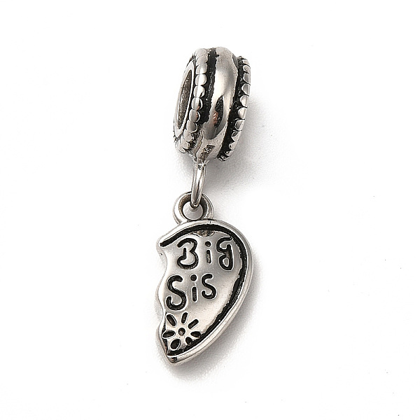 

PandaHall 304 Stainless Steel European Dangle Charms, Large Hole Pendants, Half Heart with Word Big Sis, Antique Silver, 24mm, Heart...
