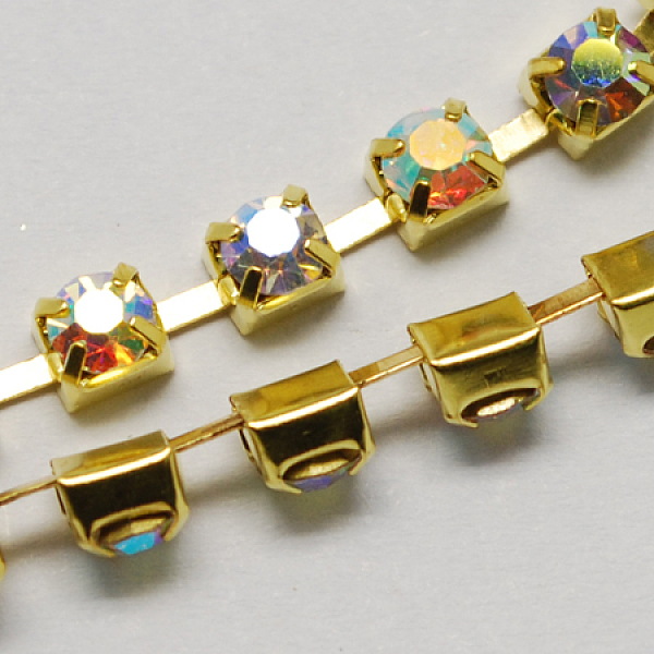 

PandaHall Brass Rhinestone Strass Chains, Rhinestone Cup Chain, 1440pcs rhinestone/bundles, Grade A, Crystal AB, 2.2mm, about 18.04 Feet..., Clear