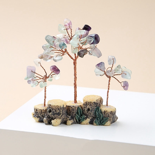 

PandaHall Natural Fluorite Chips Tree Decorations, Wood Stump Base with Copper Wire Feng Shui Energy Stone Gift for Home Office Desktop...