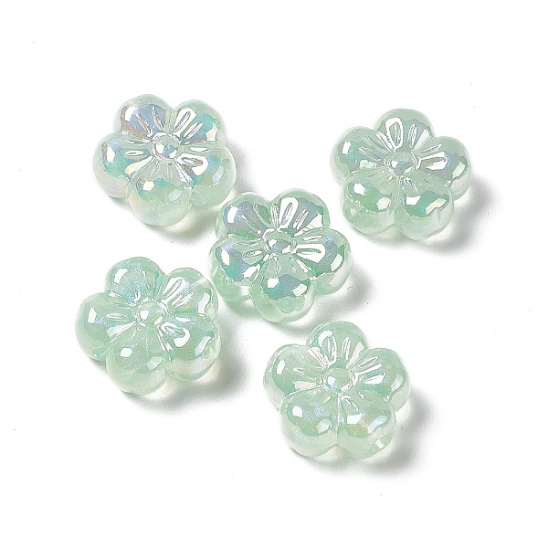 

PandaHall UV Plating Rainbow Iridescent Acrylic Flower Beads, 5 Petal Plum Blossom, Light Green, 22x23x10mm, Hole: 3.5mm Acrylic Flower