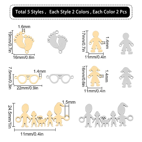 

PandaHall SUNNYCLUE 20Pcs 10 Styles 201 Stainless Steel Links Connectors, Laser Cut Links, Golden & Stainless Steel Color, 2pcs/style 201...