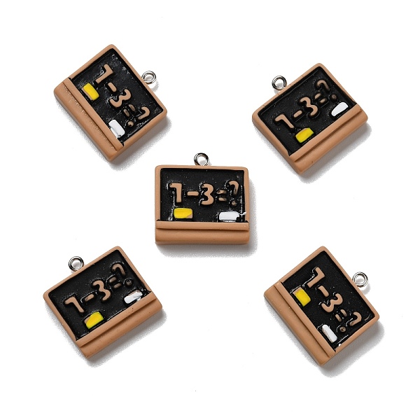 

PandaHall Opaque Resin Pendants, with Platinum Tone Iron Loops, Study Supplies, Blackboard, Black, 23.5x23x6mm, Hole: 2mm Iron+Resin Black