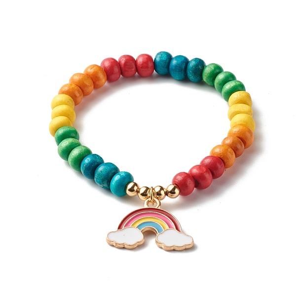 

PandaHall Cute Rainbow Alloy Enamel Charm Bracelet for Kid, Dyed Natural Wood Beads Stretch Bracelet for Gift, Colorful, Inner Diameter...