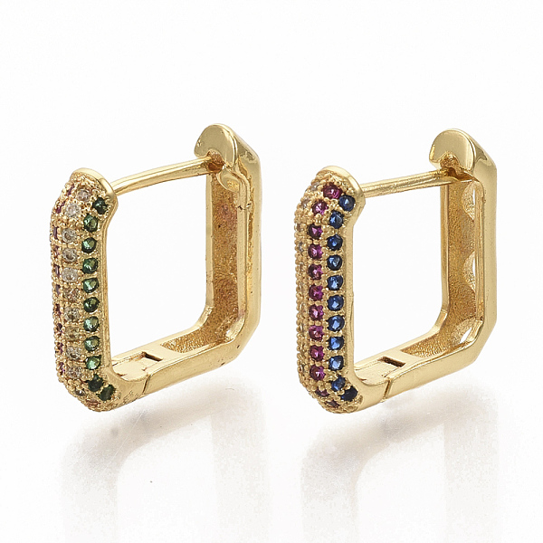 

PandaHall Brass Micro Pave Colorful Cubic Zirconia Hoop Earrings, Square, Real 16K Gold Plated, 16x16x4mm, Pin: 1x1mm Cubic Zirconia Square