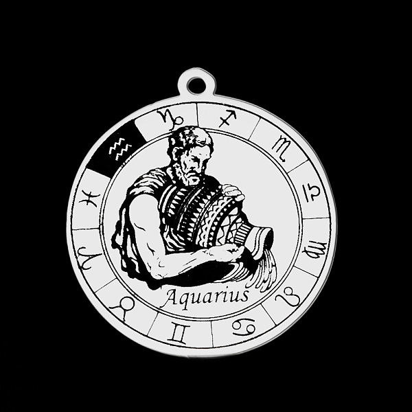 

PandaHall 201 Stainless Steel Pendants, Laser Engraved Pattern, Flat Round with Constellation, Aquarius, 33x30x1mm, Hole: 2mm 201 Stainless...