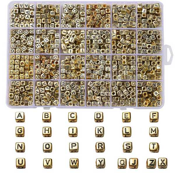 

PandaHall Acrylic Beads, Horizontal Hole, Metallic Plated, Cube with Letter, Letter A~Z, 934pcs/box Acrylic Letter A~Z
