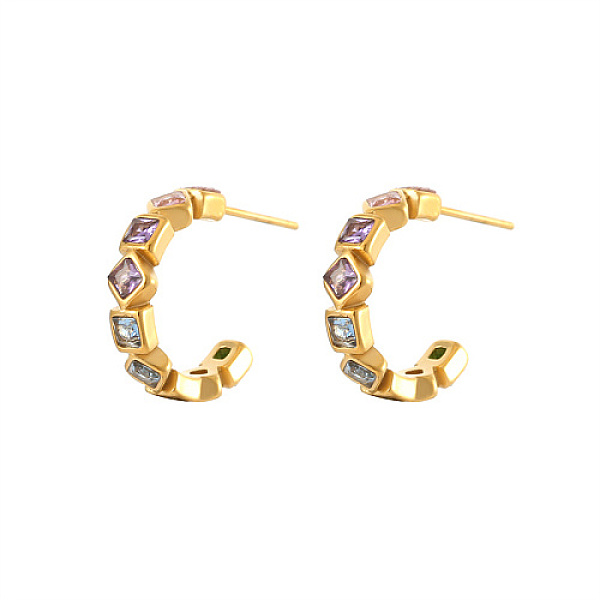 

PandaHall Golden Titanium Steel Ring Stud Earrings, Rhinestone Half Hoop Earrings, Colorful, 18.2mm Rhinestone Ring Multicolor