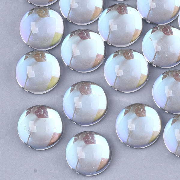 

PandaHall Transparent Glass Cabochons, AB Color Plated, Half Round/Dome, Clear AB, 12x6mm Glass Flat Round White