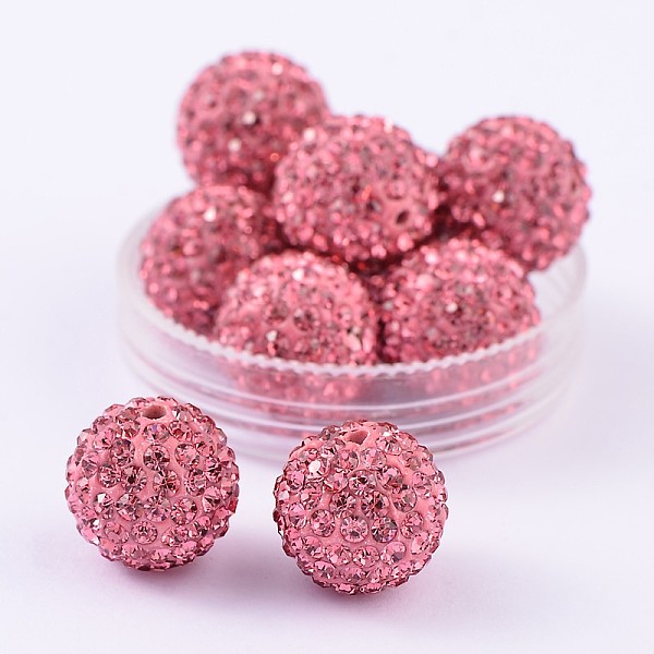 PandaHall Grade A Rhinestone Pave Disco Ball Beads, for Unisex Jewelry Making, Round, Rose, PP13(1.9~2mm), 14mm, Hole: 1.5mm Polymer...