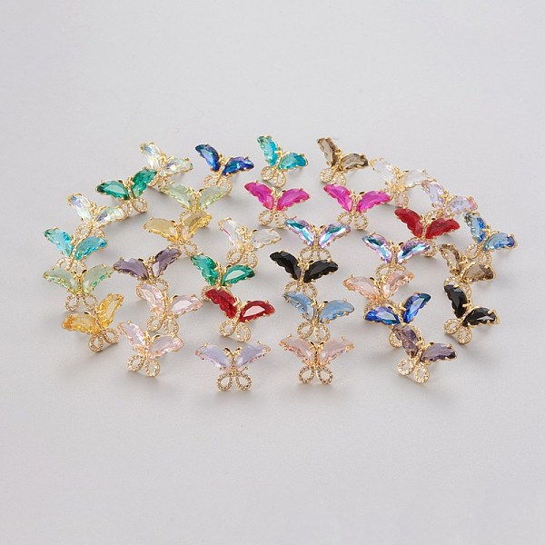 

PandaHall Brass Micro Pave Clear Cubic Zirconia Stud Earrings, with Glass and Plastic Ear Nuts, Butterfly, Golden, Mixed Color, 14.5~15x23mm..., Multicolor
