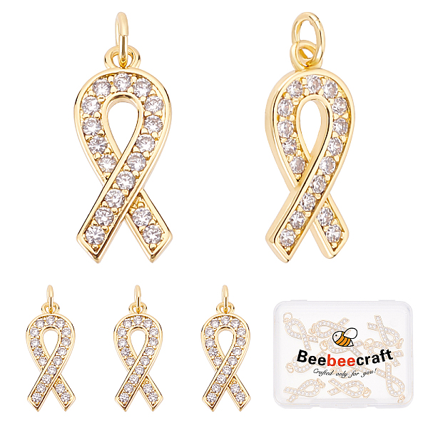 

PandaHall Beebeecraft 10Pcs Brass Micro Pave Clear Cubic Zirconia Pendants, with Jump Ring, Long-Lasting Plated, Awareness Ribbon Shape...