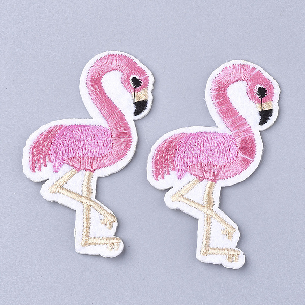PandaHall Computerized Embroidery Cloth Iron On Patches, Costume Accessories, Appliques, Flamingo Shape, Hot Pink, 70x39x2mm Cloth Bird Pink