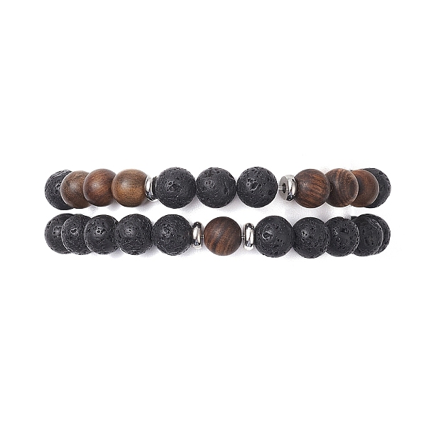 

PandaHall 2Pcs 2 Style Natural Wood & Lava Rock Round Beaded Stretch Bracelets Set for Women, Coconut Brown, Inner Diameter: 2-1/4 inch...
